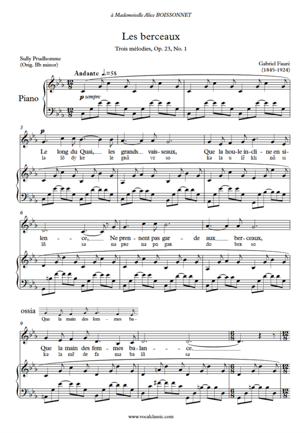 G. Fauré : Les berceaux with IPA(C minor Key) PDF Sheet music