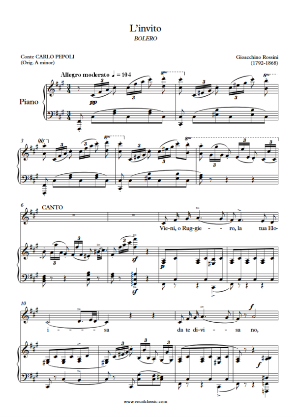 G. Rossini : L’invito (F sharp minor Key) PDF Sheet music