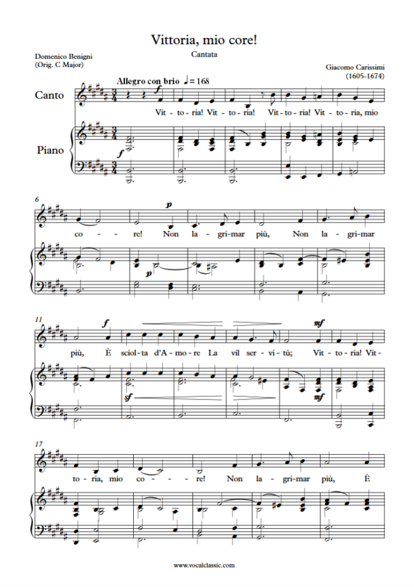 G. Carissimi : Vittoria, mio core! (B Key) PDF Sheet music