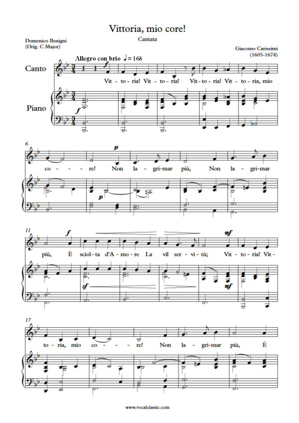 G. Carissimi : Vittoria, mio core! (Bb Key) PDF Sheet music