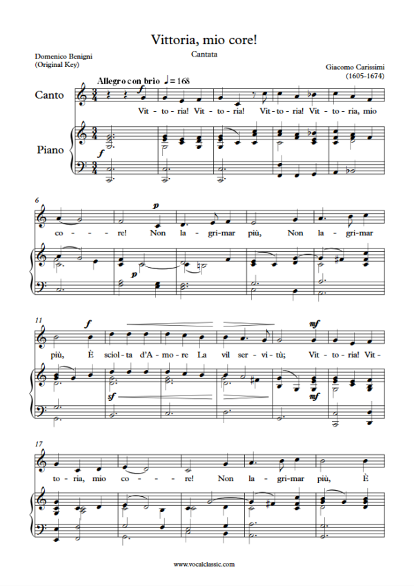 G. Carissimi : Vittoria, mio core! (C Key, Original) PDF Sheet music