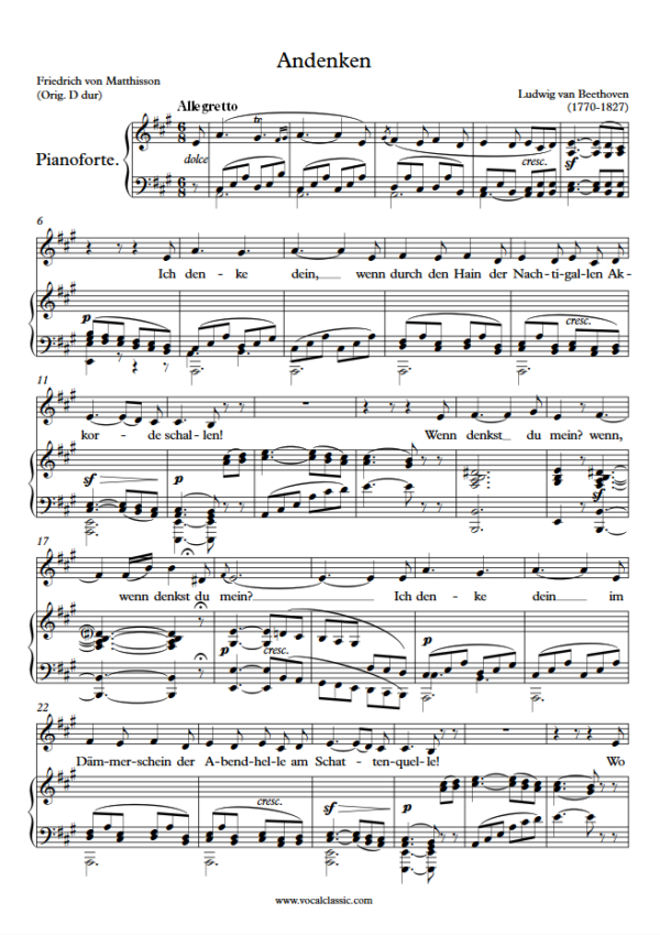 L. v. Beethoven : Andenken (A Key) PDF Sheet music