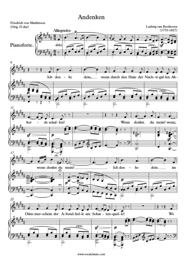 L. v. Beethoven : Andenken (B Key) PDF Sheet music