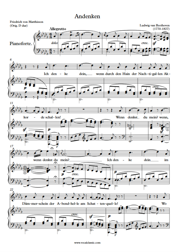 L. v. Beethoven : Andenken (Db Key) PDF Sheet music