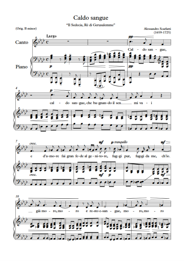 A. Scarlatti : Caldo sangue (F minor key) PDF Sheet music