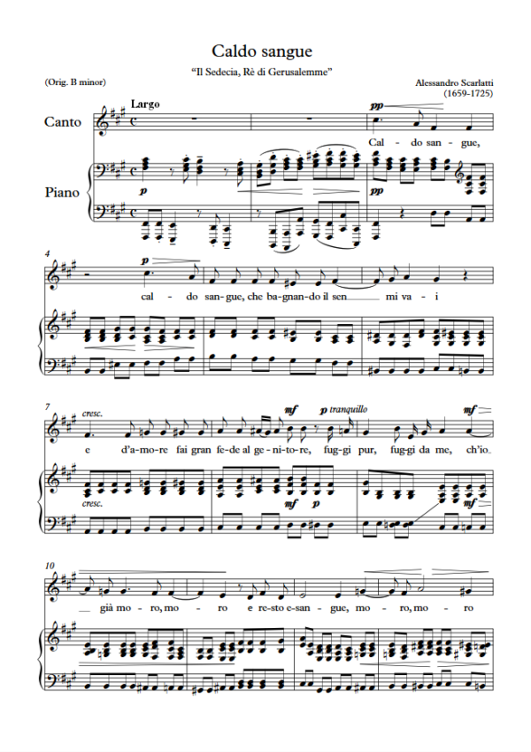 A. Scarlatti : Caldo sangue (F sharp minor key) PDF Sheet music