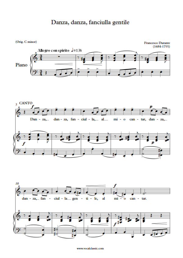 F. Durante : Danza, danza, fanciulla gentile (A minor Key) PDF Sheet music