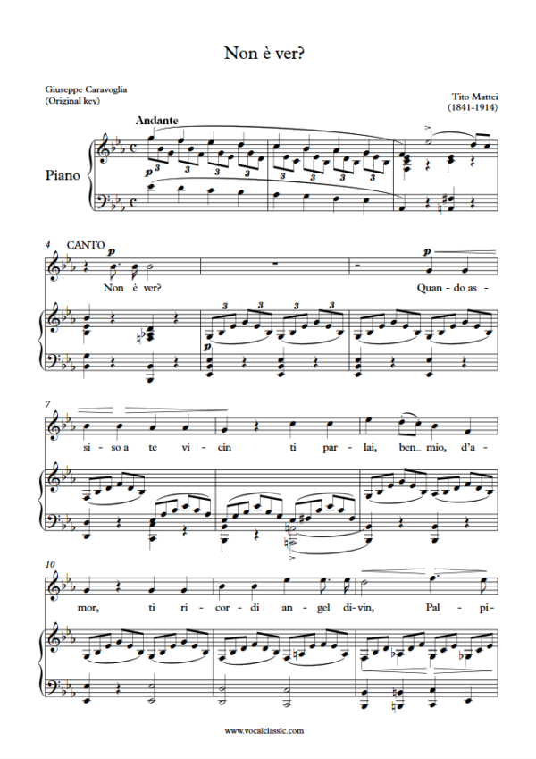 T. Mattei : Non è ver (Eb Key, Original) PDF Sheet music