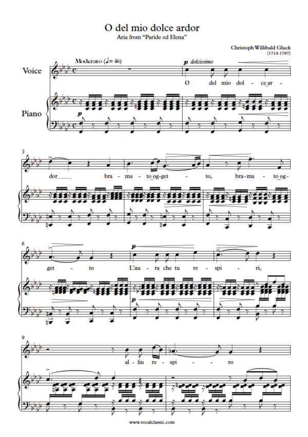 C. Gluck : O del mio dolce ardor (F minor Key) PDF Sheet music