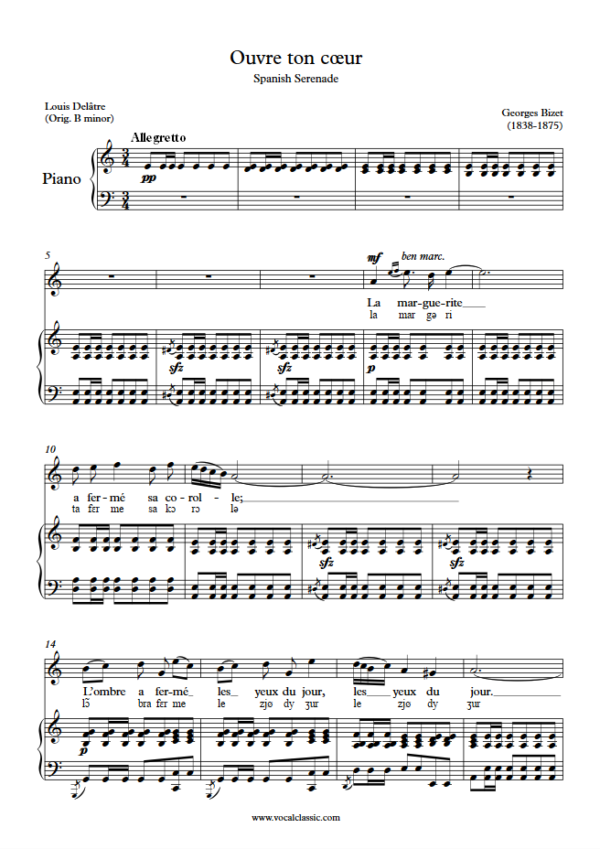 G. Bizet : Ouvre ton cœur (A minor Key) PDF with IPA Sheet music