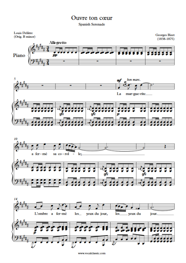 G. Bizet : Ouvre ton cœur (G sharp minor Key) PDF Sheet music