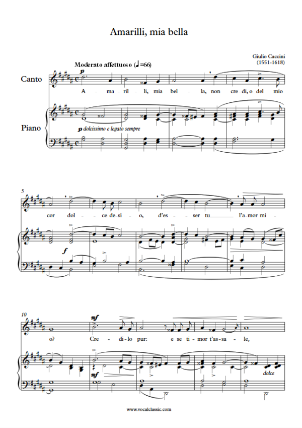 G. Caccini : Amarilli, mia bella (G sharp minor Key) PDF Sheet music