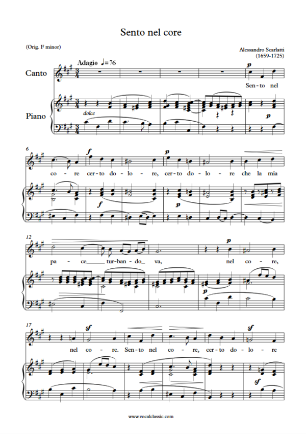 A. Scarlatti : Sento nel core (F sharp minor key) PDF Sheet music