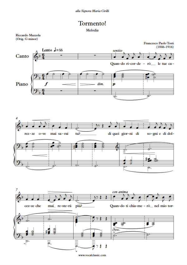 F. P. Tosti : Tormento (D minor Key) PDF Sheet music