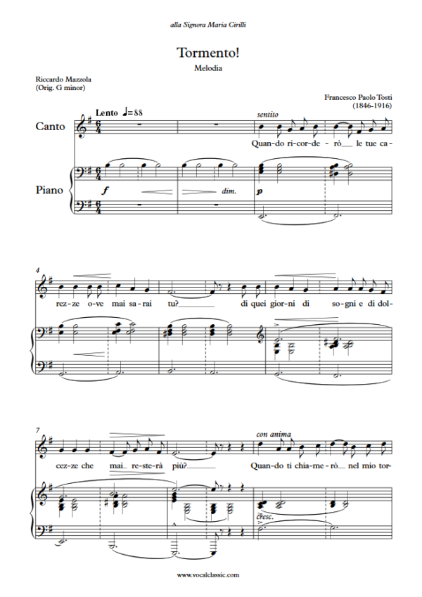 F. P. Tosti : Tormento (E minor Key) PDF Sheet music