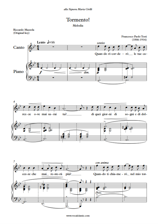 F. P. Tosti : Tormento (G minor Key, Original) PDF Sheet music