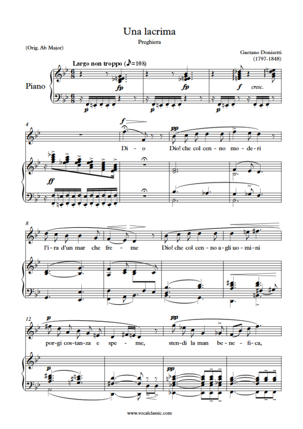 G. Donizetti : Una lacrima (Bb Key) PDF Sheet music