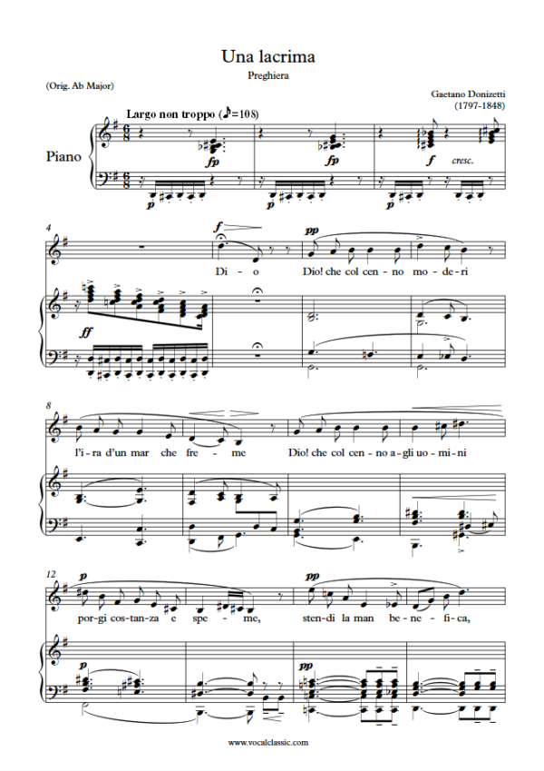 G. Donizetti : Una lacrima (G Key) PDF Sheet music