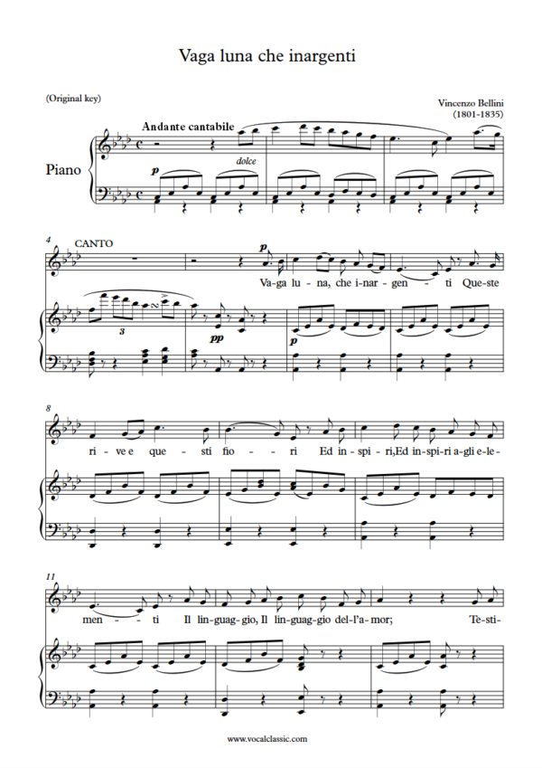 V. Bellini : Vaga luna, che inargenti (Ab Key, Original) PDF Sheet music