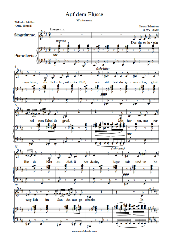 F. Schubert : Auf dem Flusse (B minor Key) PDF Sheet music