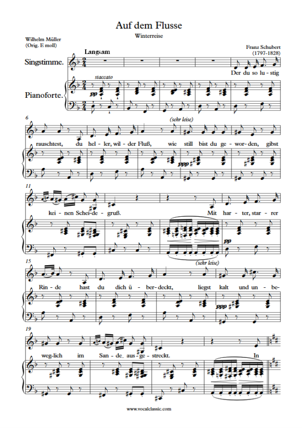 F. Schubert : Auf dem Flusse (D minor Key) PDF Sheet music