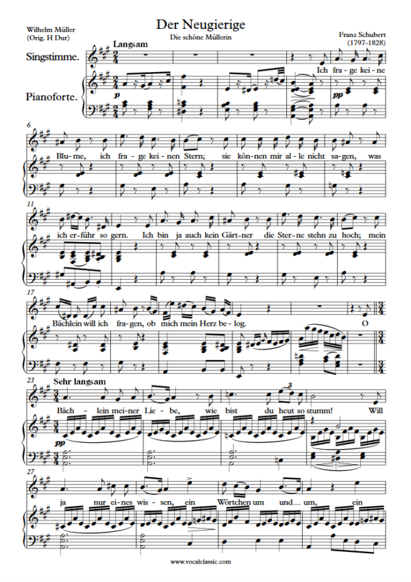 F. Schubert : Der Neugierige (A Key) PDF Sheet music