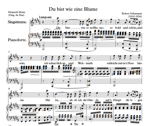 R. Schumann : Du bist wie eine Blume (B Key) PDF Sheet music