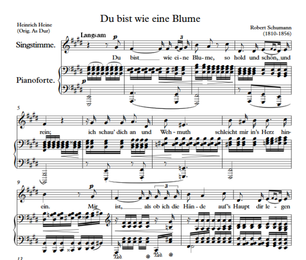 R. Schumann : Du bist wie eine Blume (E Key) PDF Sheet music