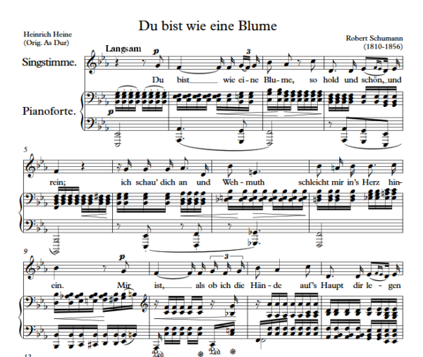 R. Schumann : Du bist wie eine Blume (Eb Key) PDF Sheet music