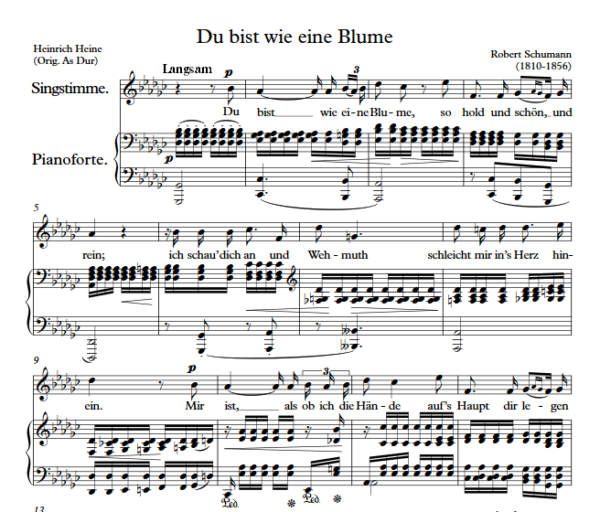 R. Schumann : Du bist wie eine Blume (Gb Key) PDF Sheet music