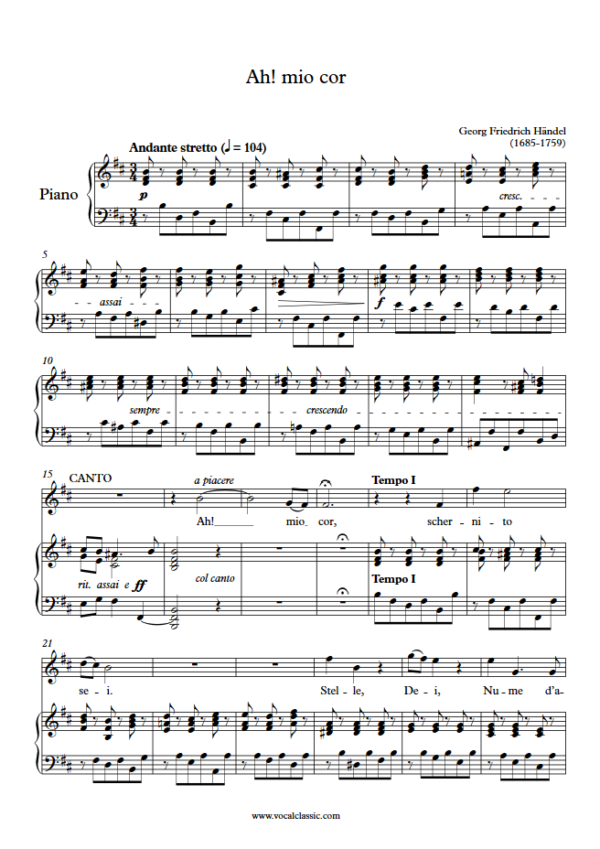 G. F. Handel : Ah! mio cor (B minor Key) PDF Sheet music