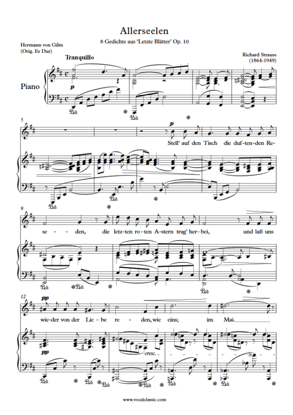 R. Strauss : Allerseelen (D Key) PDF Sheet music