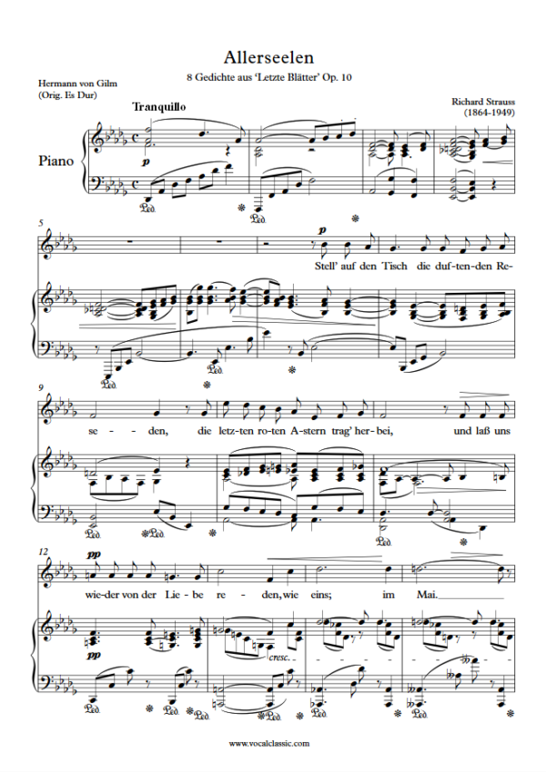 R. Strauss : Allerseelen (Db Key) PDF Sheet music