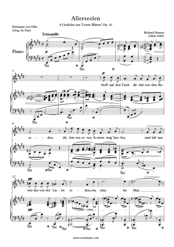 R. Strauss : Allerseelen (E Key) PDF Sheet music