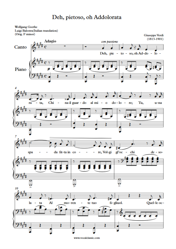 G. Verdi : Deh, pietoso, oh Addolorata (C sharp minor Key) PDF Sheet music