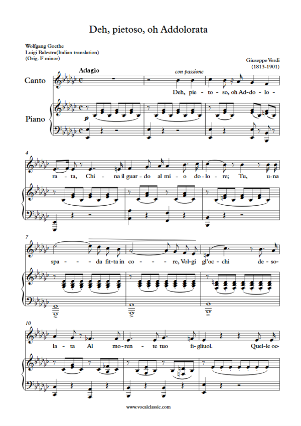 G. Verdi : Deh, pietoso, oh Addolorata (Eb minor Key) PDF Sheet music