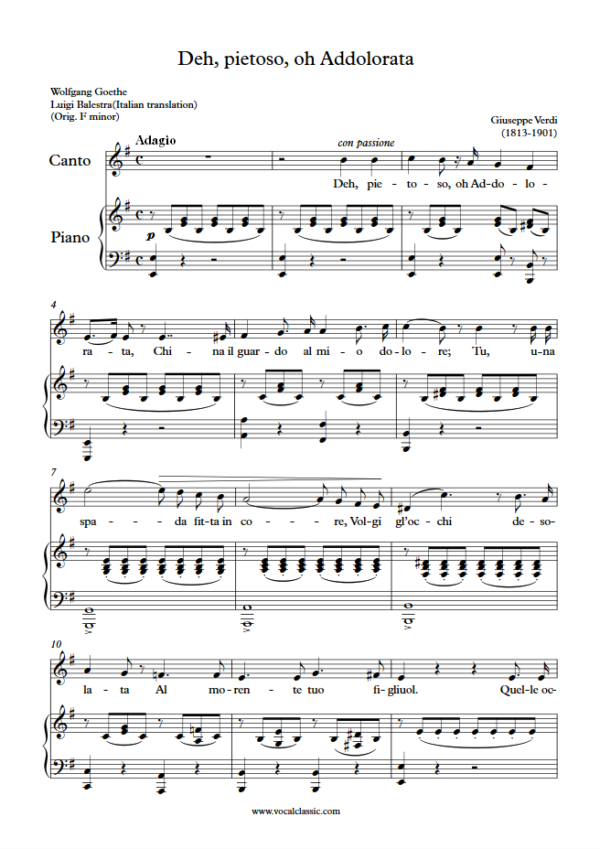 G. Verdi : Deh, pietoso, oh Addolorata (E minor Key) PDF Sheet music