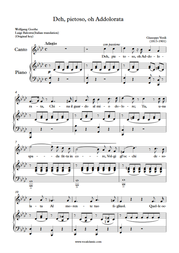 G. Verdi : Deh, pietoso, oh Addolorata (F minor Key, Original) PDF Sheet music