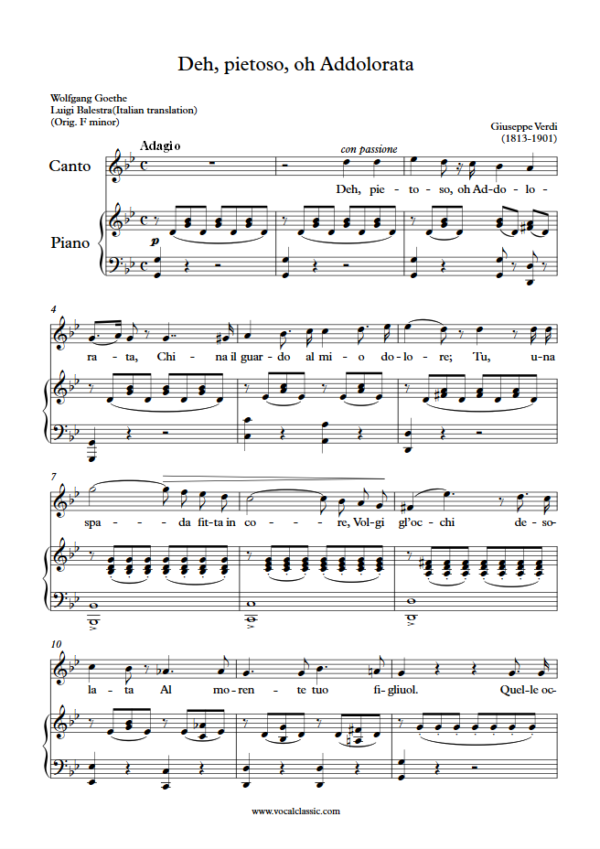 G. Verdi : Deh, pietoso, oh Addolorata (G minor Key) PDF Sheet music