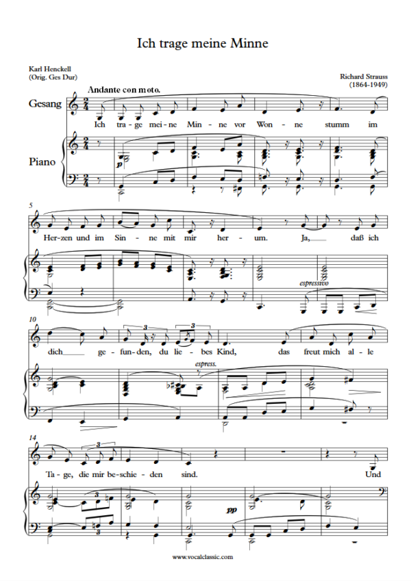 R. Strauss : Ich trage meine Minne (C Key) PDF Sheet music