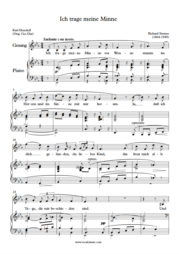 R. Strauss : Ich trage meine Minne (Eb Key) PDF Sheet music