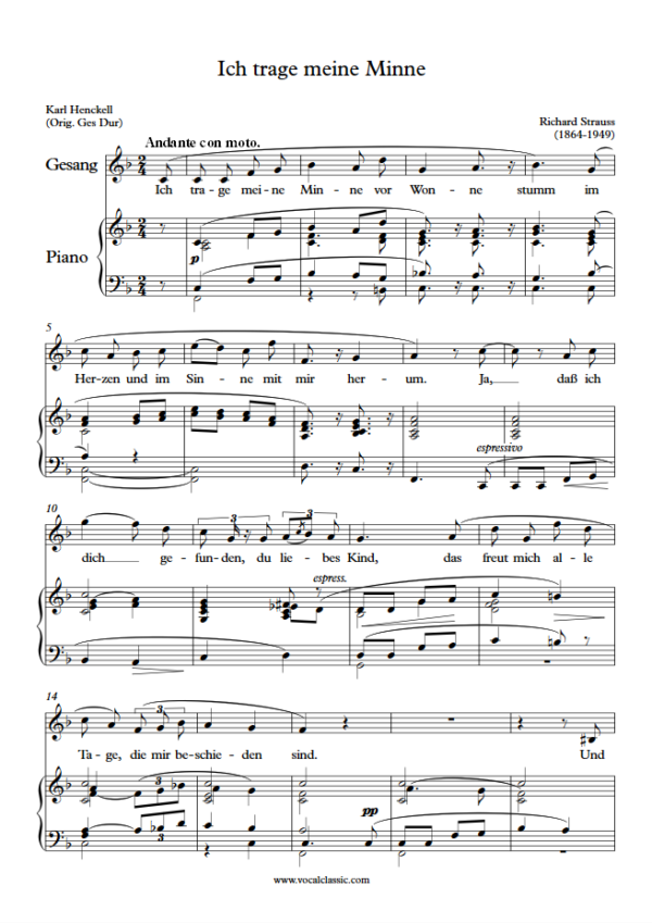 R. Strauss : Ich trage meine Minne (F Key) PDF Sheet music