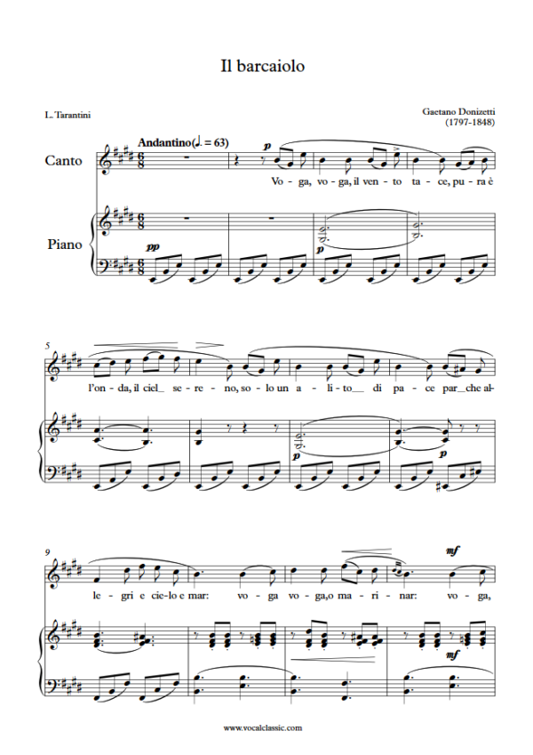 G. Donizetti : Il barcaiolo (E Key) PDF Sheet music