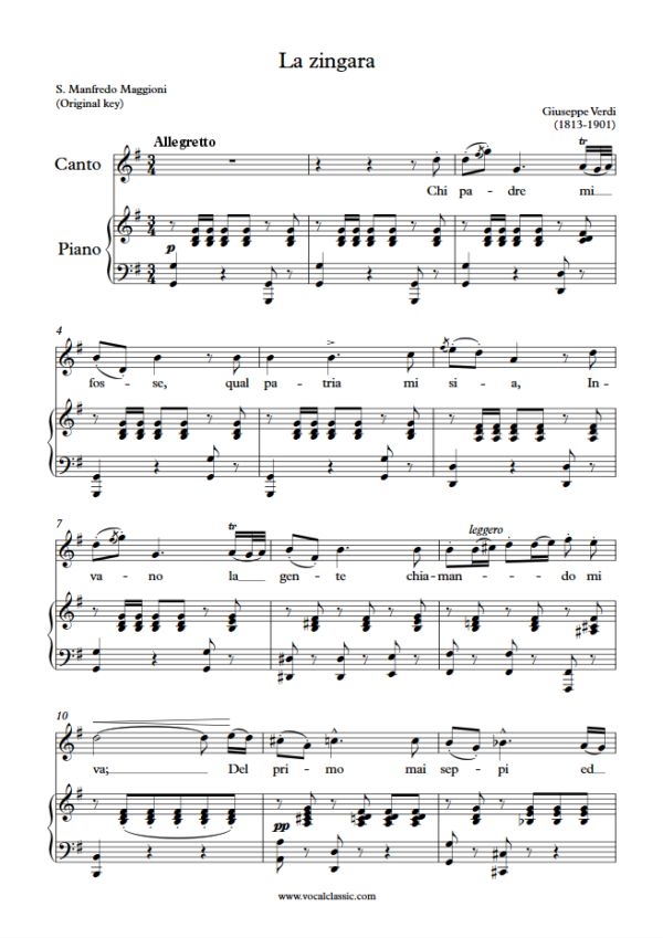 G. Verdi : La zingara (G Key, Original) PDF Sheet music