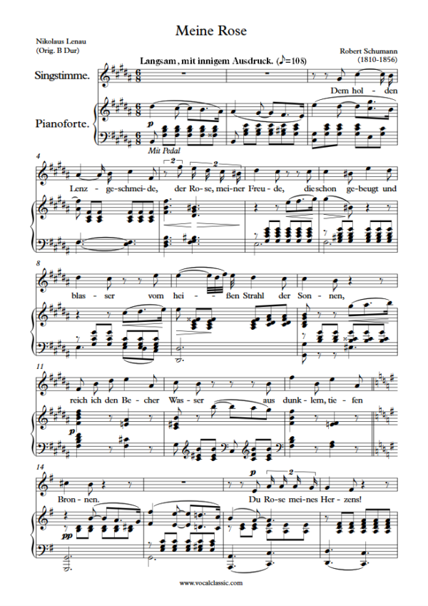 R. Schumann : Meine Rose (B Key) PDF Sheet music