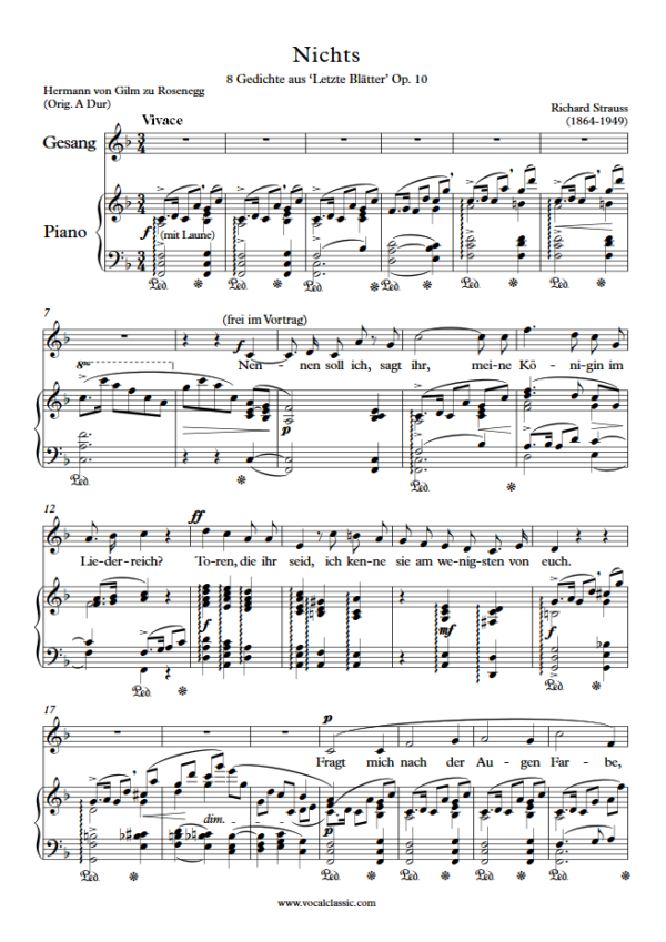 R. Strauss : Nichts (F Key) PDF Sheet music