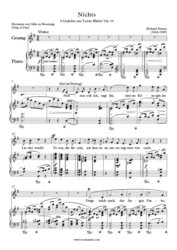 R. Strauss : Nichts (G Key) PDF Sheet music