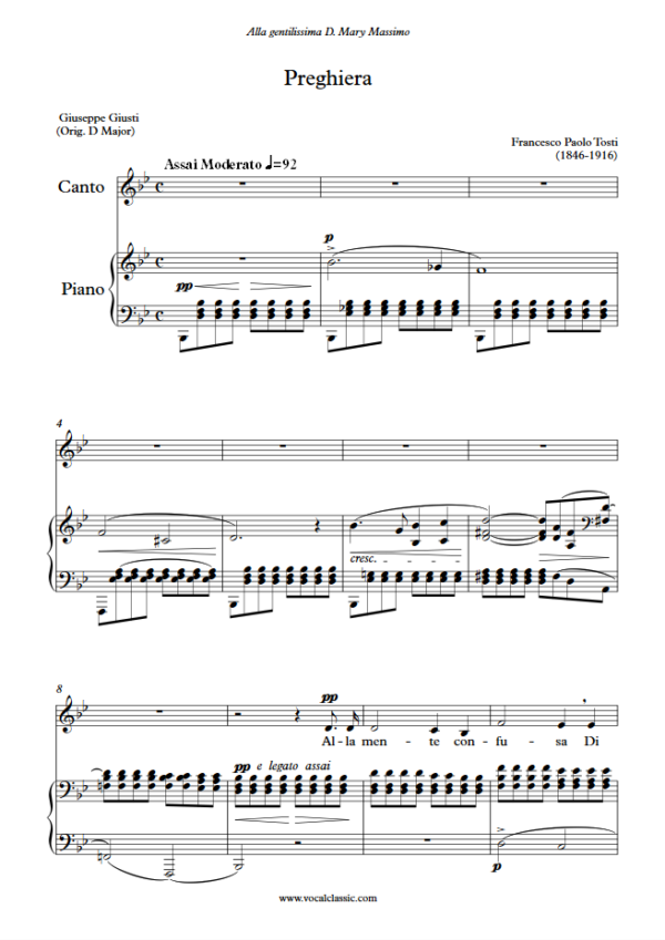 F. P. Tosti : Preghiera (Bb Key) PDF Sheet music