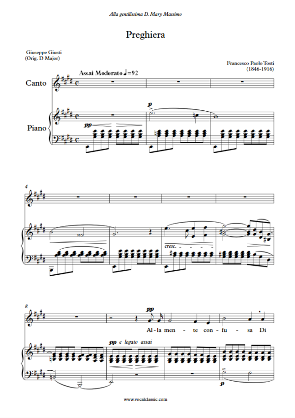 F. P. Tosti : Preghiera (E Key) PDF Sheet music