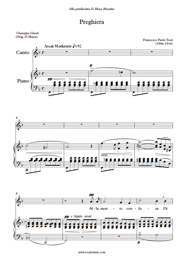 F. P. Tosti : Preghiera (F Key) PDF Sheet music